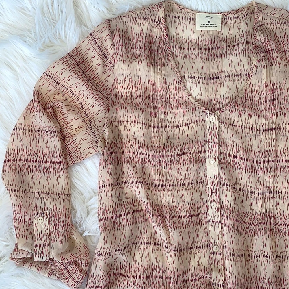 pins and needles • Pintuck Patterned Button Down Flowy Blouse
